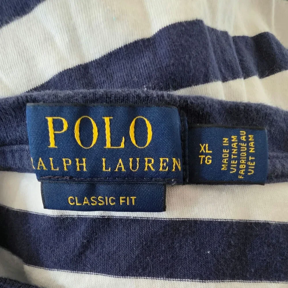 Polo Ralph Lauren Navy Stripe Jersey T-shirt Crewneck Slim Fit Embroidered Pony